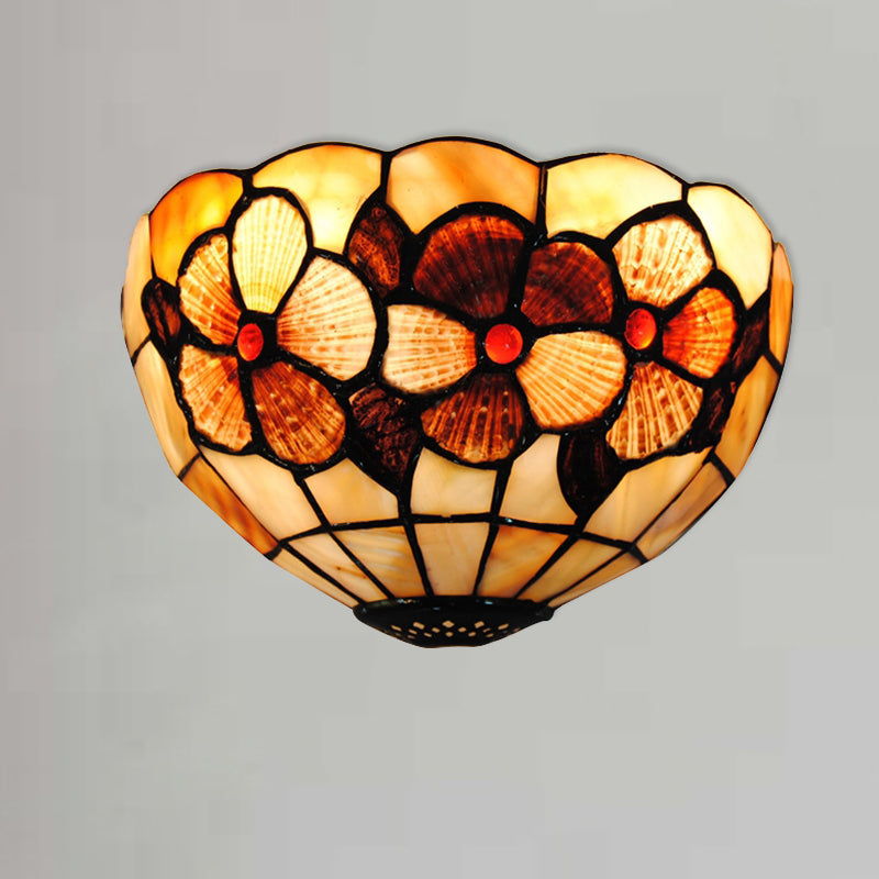 Shell Desert Rose Wall Light with Semicircle Shape Tiffany Style Wall Lamp in Beige for Hotel Restaurant Clearhalo 'Industrial' 'Middle century wall lights' 'Tiffany wall lights' 'Tiffany' 'Wall Lamps & Sconces' 'Wall Lights' Lighting' 179179
