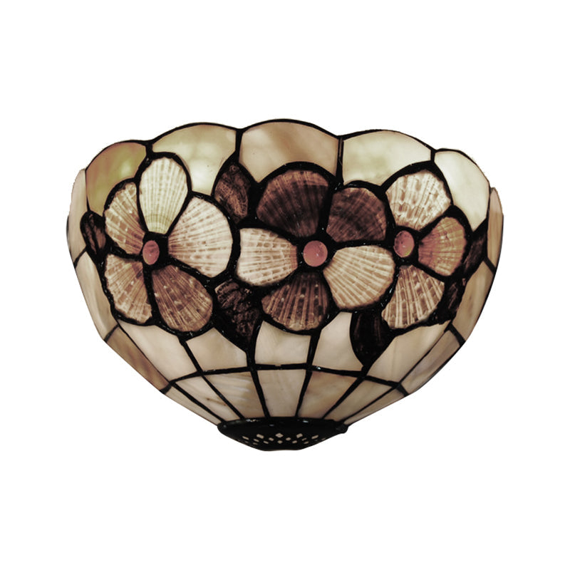 Shell Desert Rose Wall Light with Semicircle Shape Tiffany Style Wall Lamp in Beige for Hotel Restaurant Clearhalo 'Industrial' 'Middle century wall lights' 'Tiffany wall lights' 'Tiffany' 'Wall Lamps & Sconces' 'Wall Lights' Lighting' 179182
