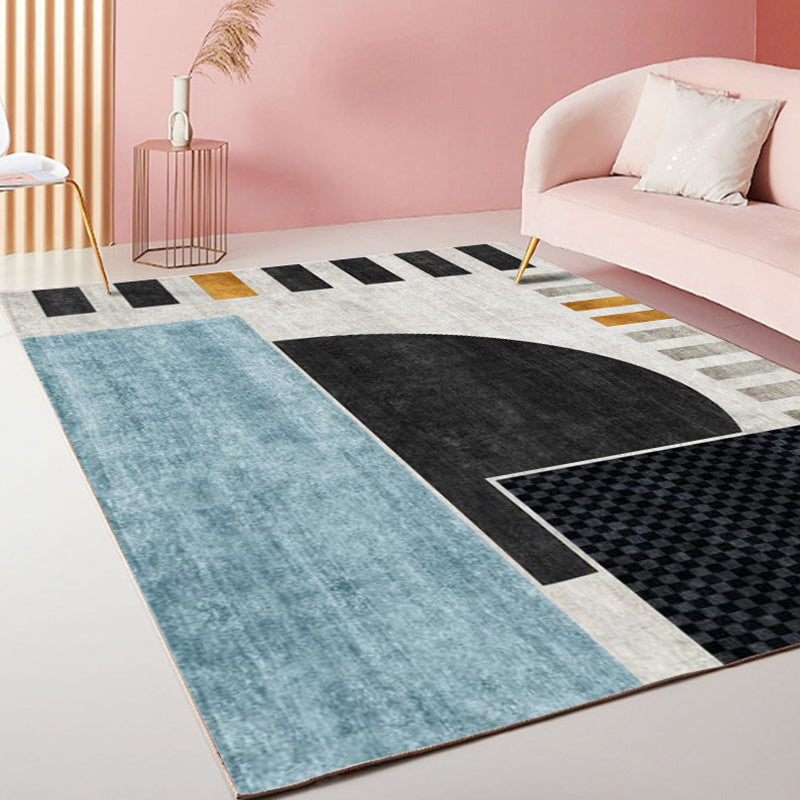 Multicolor Living Room Rug Modernist Geometric and Stripe Pattern Rug Polyester Washable Anti-Slip Backing Pet Friendly Carpet Blue Clearhalo 'Area Rug' 'Rug' 1792302