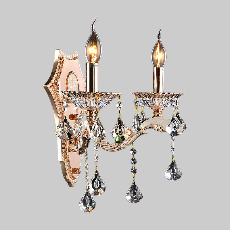 Bare Bulb Sconce Light Fixture Vintage Style Clear Crystal 1/2-Head Gold Finish Wall Mount Light Clearhalo 'Cast Iron' 'Glass' 'Industrial' 'Modern wall lights' 'Modern' 'Tiffany' 'Traditional wall lights' 'Wall Lamps & Sconces' 'Wall Lights' Lighting' 1792613