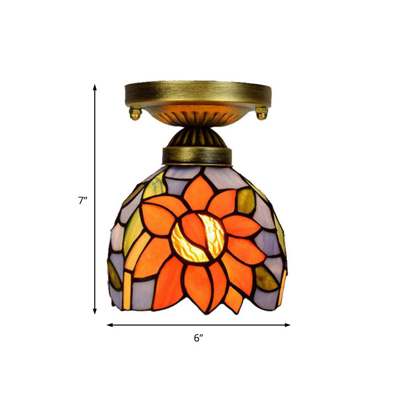 Corridor Craftsman LED Ceiling Mount Light Stained Glass 1 Bulb Ceiling Lamp in White/Beige/Orange/Blue/Blue-Pink/Blue-White for Foyer Clearhalo 'Ceiling Lights' 'Close To Ceiling Lights' 'Close to ceiling' 'Glass shade' 'Glass' 'Semi-flushmount' 'Tiffany close to ceiling' 'Tiffany' Lighting' 179352