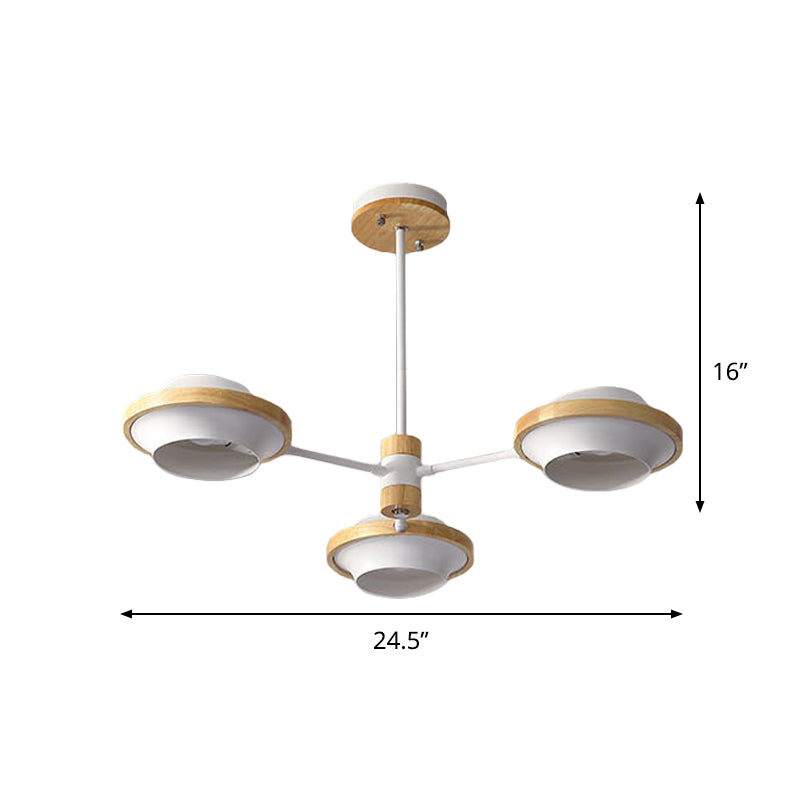 White UFO Ceiling Light Minimalist 3/6 Bulbs Iron Semi Flush Mount with Round Wooden Frame Clearhalo 'Ceiling Lights' 'Close To Ceiling Lights' 'Close to ceiling' 'Semi-flushmount' Lighting' 1795937