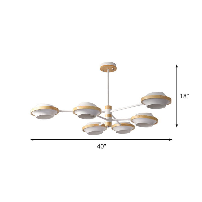 White UFO Ceiling Light Minimalist 3/6 Bulbs Iron Semi Flush Mount with Round Wooden Frame Clearhalo 'Ceiling Lights' 'Close To Ceiling Lights' 'Close to ceiling' 'Semi-flushmount' Lighting' 1795942