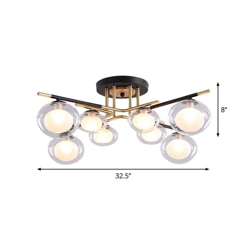 Dining Room Oval Shade Ceiling Fixture Glass and Metal Contemporary Gold Semi Flush Mount Light Clearhalo 'Ceiling Lights' 'Close To Ceiling Lights' 'Close to ceiling' 'Glass shade' 'Glass' 'Island Lights' 'Semi-flushmount' Lighting' 1796138