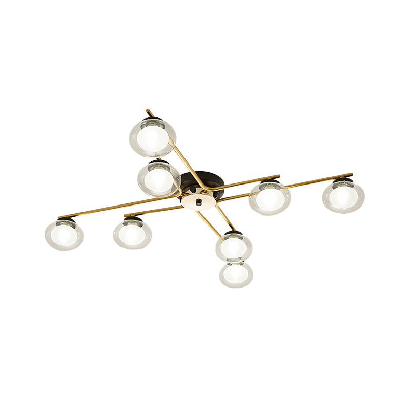 Modern Oval Shade Ceiling Lamp Multi-Head Metal Semi Flush Mount Light for Dining Table Clearhalo 'Ceiling Lights' 'Close To Ceiling Lights' 'Close to ceiling' 'Glass shade' 'Glass' 'Semi-flushmount' Lighting' 1796151