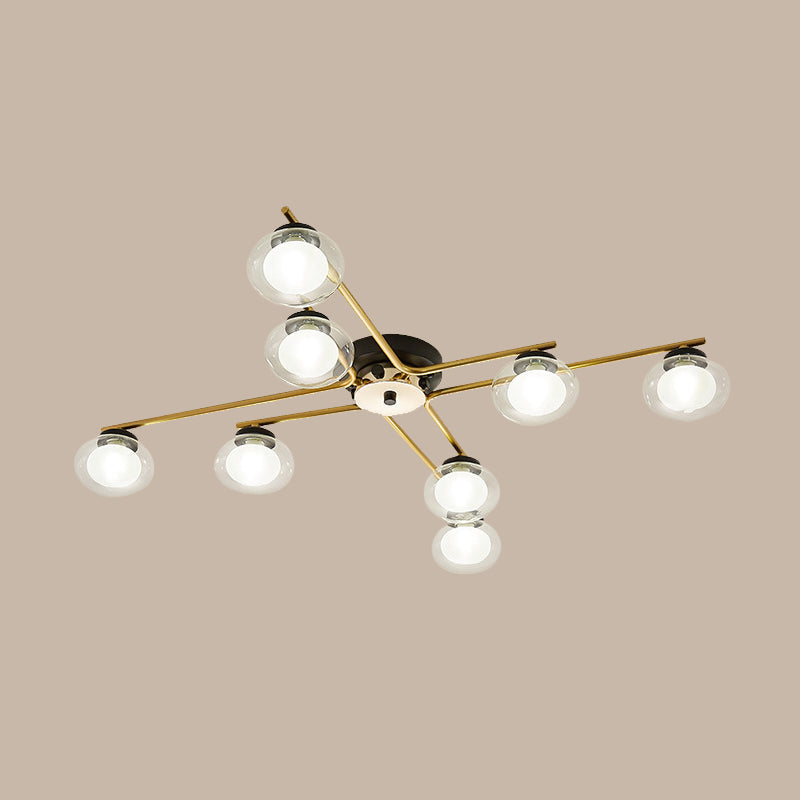 Modern Oval Shade Ceiling Lamp Multi-Head Metal Semi Flush Mount Light for Dining Table Clearhalo 'Ceiling Lights' 'Close To Ceiling Lights' 'Close to ceiling' 'Glass shade' 'Glass' 'Semi-flushmount' Lighting' 1796152
