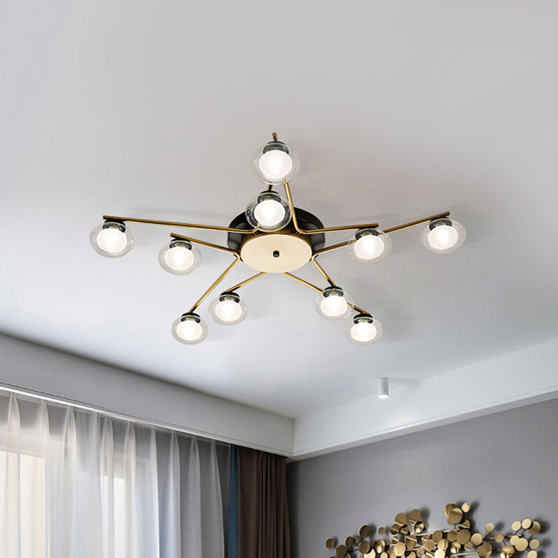 Modern Oval Shade Ceiling Lamp Multi-Head Metal Semi Flush Mount Light for Dining Table Clearhalo 'Ceiling Lights' 'Close To Ceiling Lights' 'Close to ceiling' 'Glass shade' 'Glass' 'Semi-flushmount' Lighting' 1796155