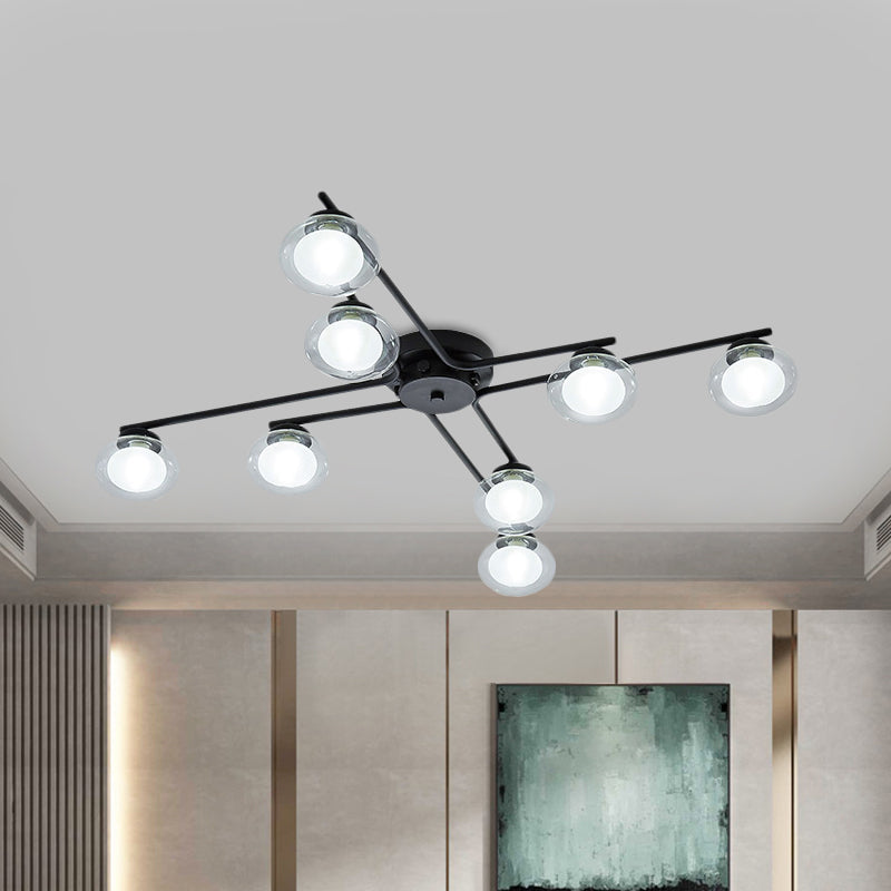 Modern Oval Shade Ceiling Lamp Multi-Head Metal Semi Flush Mount Light for Dining Table 8 Black Clearhalo 'Ceiling Lights' 'Close To Ceiling Lights' 'Close to ceiling' 'Glass shade' 'Glass' 'Semi-flushmount' Lighting' 1796163