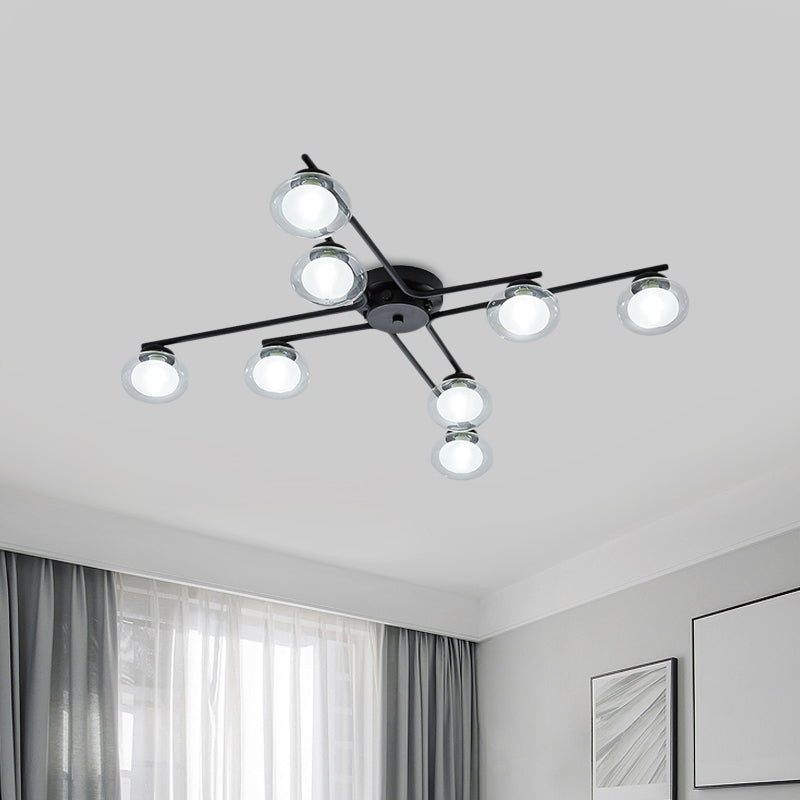 Modern Oval Shade Ceiling Lamp Multi-Head Metal Semi Flush Mount Light for Dining Table Clearhalo 'Ceiling Lights' 'Close To Ceiling Lights' 'Close to ceiling' 'Glass shade' 'Glass' 'Semi-flushmount' Lighting' 1796164