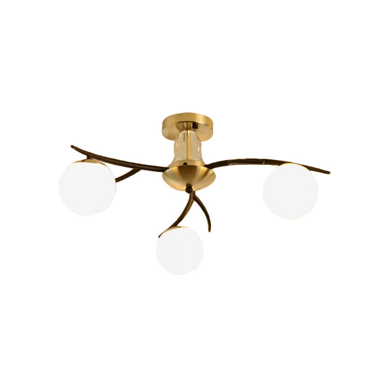 Living Room Orb Shade Ceiling Lamp Milk Glass Modern Style Semi Flush Mount Light in Black Clearhalo 'Ceiling Lights' 'Close To Ceiling Lights' 'Close to ceiling' 'Glass shade' 'Glass' 'Semi-flushmount' Lighting' 1796173