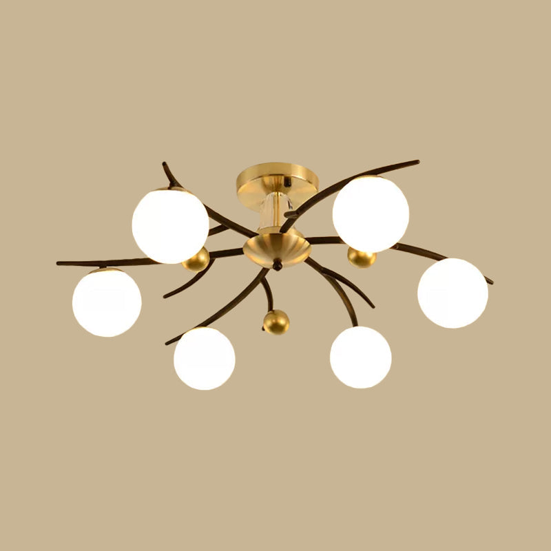 Living Room Orb Shade Ceiling Lamp Milk Glass Modern Style Semi Flush Mount Light in Black Clearhalo 'Ceiling Lights' 'Close To Ceiling Lights' 'Close to ceiling' 'Glass shade' 'Glass' 'Semi-flushmount' Lighting' 1796179