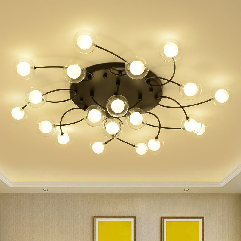Twist Arm Living Room Ceiling Light Metal Multi-Head Romantic Semi Flushmount Light in Black 20 Black Clearhalo 'Ceiling Lights' 'Close To Ceiling Lights' 'Close to ceiling' 'Glass shade' 'Glass' 'Semi-flushmount' Lighting' 1796222