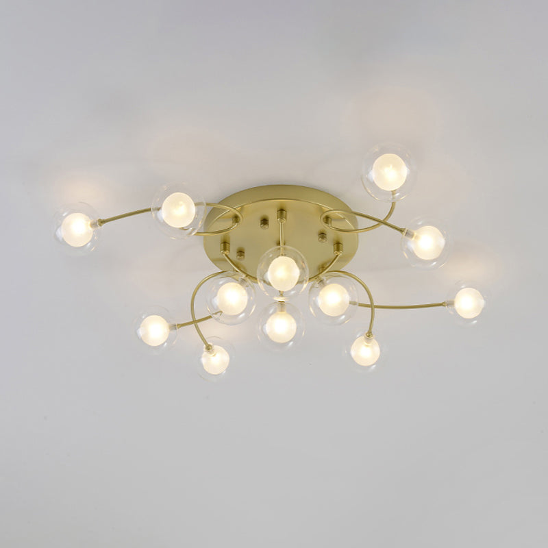 Metallic Semi Flush Mount Light Living Room Villa Multi-Head Romantic Ceiling Light in Gold Clearhalo 'Ceiling Lights' 'Close To Ceiling Lights' 'Close to ceiling' 'Glass shade' 'Glass' 'Semi-flushmount' Lighting' 1796234