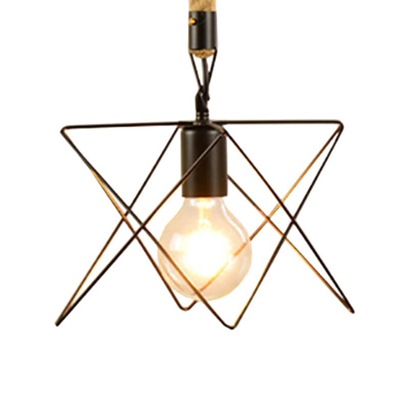 1 Light Metal and Rope Hanging Light Farmhouse Style Black Globe/Cylinder/Barrel Cage Dining Room Pendant Lamp Clearhalo 'Art Deco Pendants' 'Black' 'Cast Iron' 'Ceiling Lights' 'Ceramic' 'Crystal' 'Industrial Pendants' 'Industrial' 'Metal' 'Middle Century Pendants' 'Pendant Lights' 'Pendants' 'Rustic Pendants' 'Tiffany' Lighting' 1796345