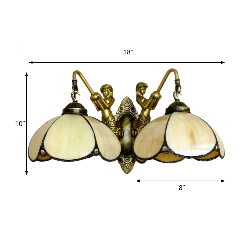 2 Lights Petal Sconce Lighting Tiffany Yellow Glass Sconce Light Fixture for Bedroom Clearhalo 'Industrial' 'Middle century wall lights' 'Tiffany wall lights' 'Tiffany' 'Wall Lamps & Sconces' 'Wall Lights' Lighting' 179646