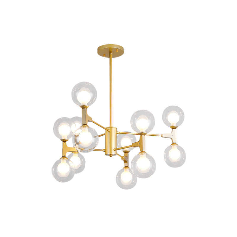 Modern Orb Shade Chandelier Amber/Cream Glass and Metal 12 Heads Pendant Lighting in Black/White for Restaurant Cafe Clearhalo 'Ceiling Lights' 'Chandeliers' 'Modern Chandeliers' 'Modern' Lighting' 1796499