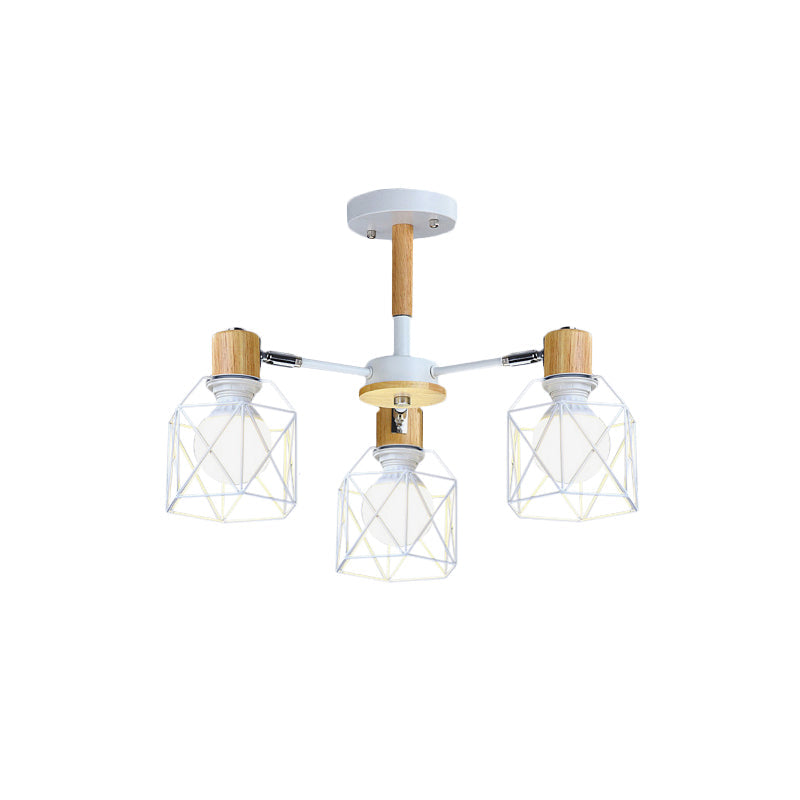 Iron Drum Wire Frame Chandelier Living Room 3/6/8-Light Modern Style Pendant Lighting in Black/White Clearhalo 'Ceiling Lights' 'Chandeliers' 'Modern Chandeliers' 'Modern' Lighting' 1796798