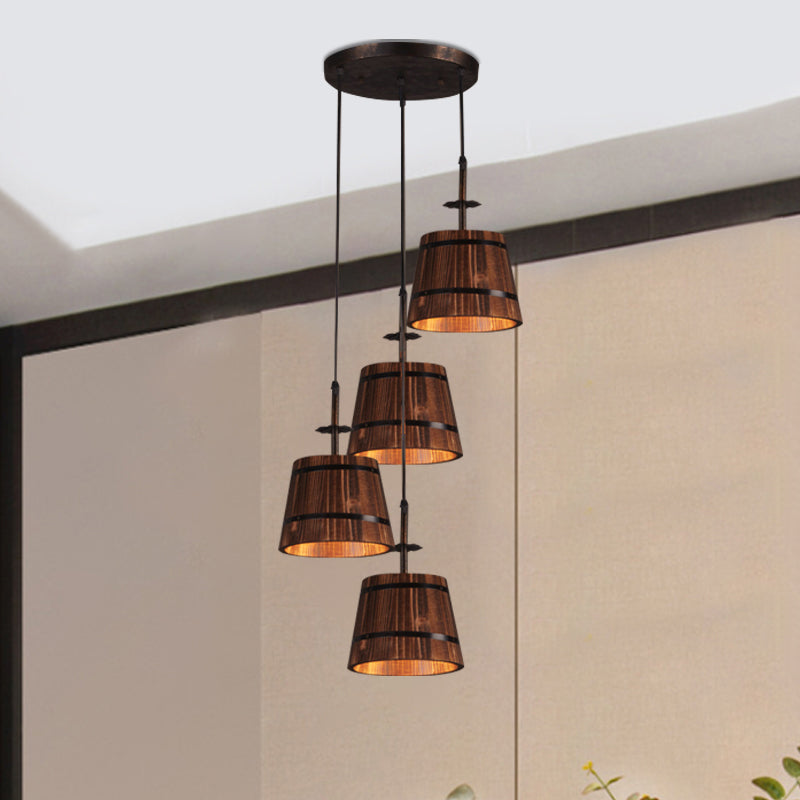 Coolie Shade Restaurant Hanging Lamp Wood 4 Heads Rustic Pendant Light in Brown Clearhalo 'Art Deco Pendants' 'Black' 'Cast Iron' 'Ceiling Lights' 'Ceramic' 'Crystal' 'Industrial Pendants' 'Industrial' 'Metal' 'Middle Century Pendants' 'Pendant Lights' 'Pendants' 'Rustic Pendants' 'Tiffany' Lighting' 1796893