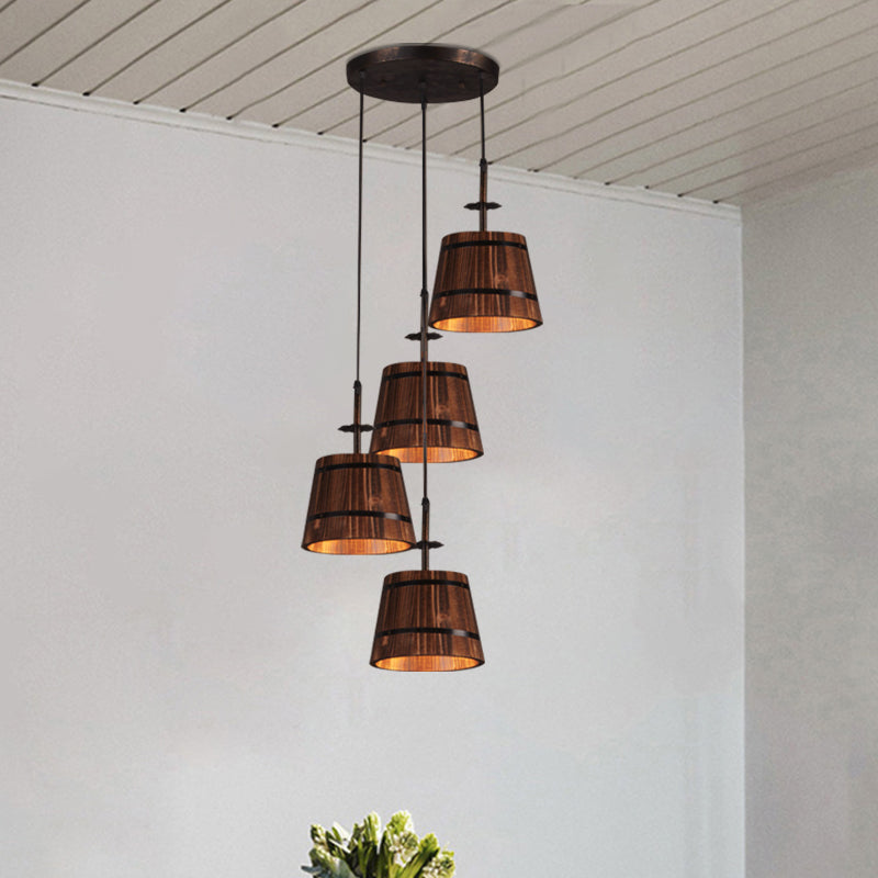 Coolie Shade Restaurant Hanging Lamp Wood 4 Heads Rustic Pendant Light in Brown Clearhalo 'Art Deco Pendants' 'Black' 'Cast Iron' 'Ceiling Lights' 'Ceramic' 'Crystal' 'Industrial Pendants' 'Industrial' 'Metal' 'Middle Century Pendants' 'Pendant Lights' 'Pendants' 'Rustic Pendants' 'Tiffany' Lighting' 1796894