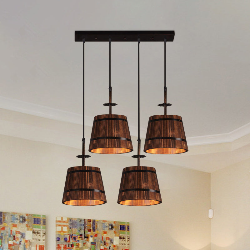 Coolie Shade Restaurant Hanging Lamp Wood 4 Heads Rustic Pendant Light in Brown Clearhalo 'Art Deco Pendants' 'Black' 'Cast Iron' 'Ceiling Lights' 'Ceramic' 'Crystal' 'Industrial Pendants' 'Industrial' 'Metal' 'Middle Century Pendants' 'Pendant Lights' 'Pendants' 'Rustic Pendants' 'Tiffany' Lighting' 1796898