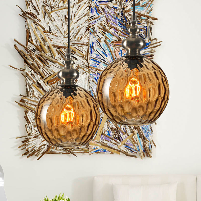 Single Bulb Round Pendant Lighting Fixture Industrial Grey/Clear/Amber Dimpled Glass Hanging Ceiling Light Clearhalo 'Ceiling Lights' 'Close To Ceiling Lights' 'Glass shade' 'Glass' 'Industrial Pendants' 'Industrial' 'Middle Century Pendants' 'Pendant Lights' 'Pendants' 'Tiffany' Lighting' 1797055