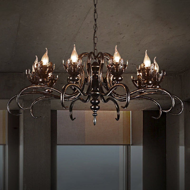 Antique Stylish Candle Chandelier with Twist Arm Metallic Pendant Light in Rust for Farmhouse Clearhalo 'Cast Iron' 'Ceiling Lights' 'Chandeliers' 'Industrial Chandeliers' 'Industrial' 'Metal' 'Middle Century Chandeliers' 'Rustic Chandeliers' 'Tiffany' Lighting' 1797132