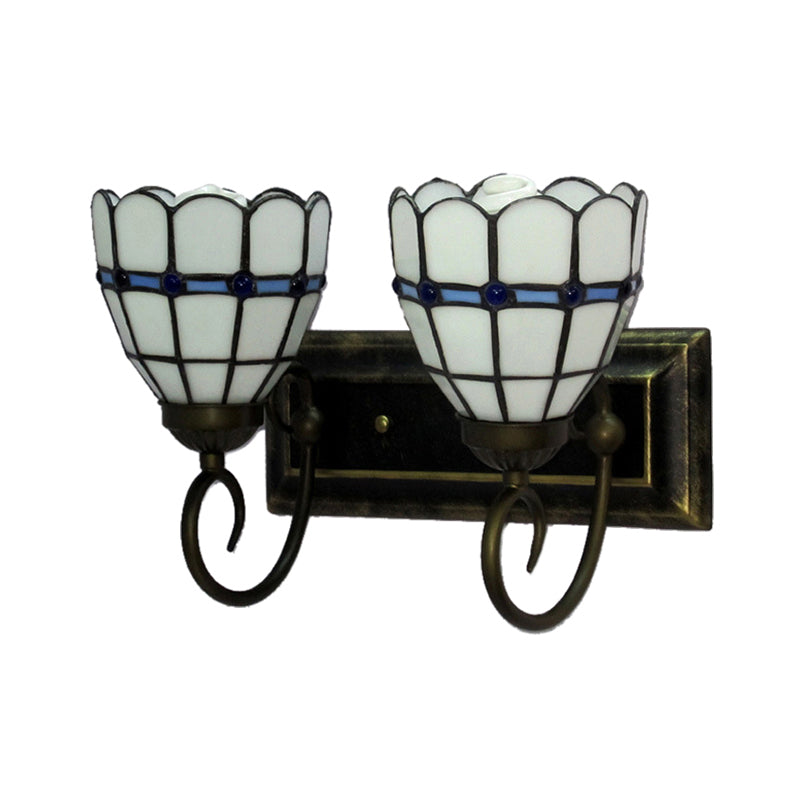 Domed Living Room Wall Light Art Glass 2 Heads Tiffany Traditional Wall Lamp in White Clearhalo 'Industrial' 'Middle century wall lights' 'Tiffany wall lights' 'Tiffany' 'Wall Lamps & Sconces' 'Wall Lights' Lighting' 179726