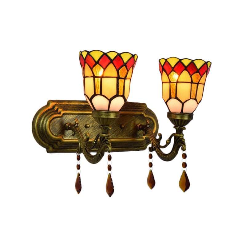 Art Glass Bowl Wall Light with Agate 2-Bulb Tiffany Vintage Wall Lamp in Beige/Brown/Blue/Blue-White for Dining Room Clearhalo 'Industrial' 'Middle century wall lights' 'Tiffany wall lights' 'Tiffany' 'Wall Lamps & Sconces' 'Wall Lights' Lighting' 179757