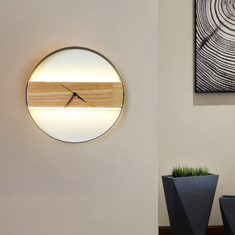Rectangle/Round Parlor Flush Wall Sconce Acrylic LED Contemporary Wall Mounted Light with Clock Design in Beige Beige Round Clearhalo 'Cast Iron' 'Glass' 'Industrial' 'Modern wall lights' 'Modern' 'Tiffany' 'Traditional wall lights' 'Wall Lamps & Sconces' 'Wall Lights' Lighting' 1804427