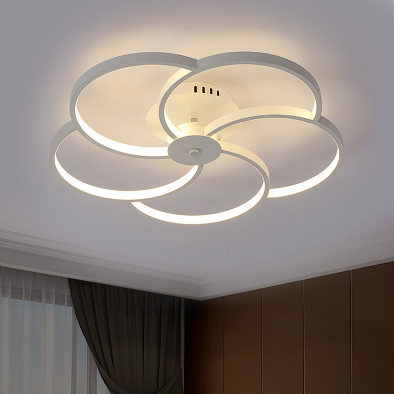 18"/21.5" W Flower Metal Semi Flush Light Simple Black/White LED Close to Ceiling Lamp in Warm/White/Natural Light White 21.5" Clearhalo 'Ceiling Lights' 'Close To Ceiling Lights' 'Close to ceiling' 'Semi-flushmount' Lighting' 1804547