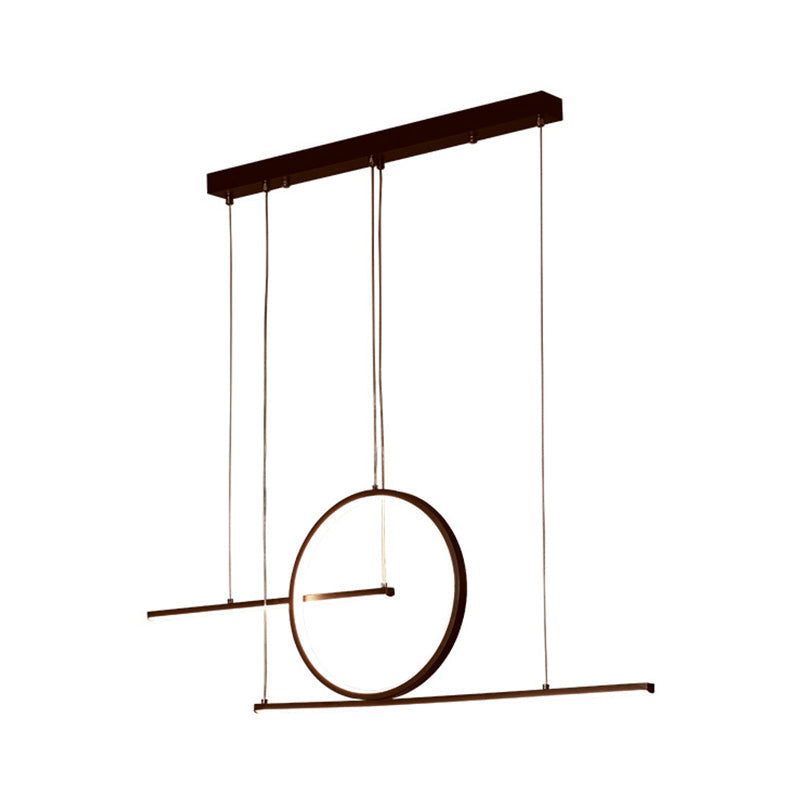LED Restaurant Island Lamp Modernism Black/Gold Drop Pendant with Circle and Linear Metal Shade in Warm/White Light Clearhalo 'Ceiling Lights' 'Island Lights' Lighting' 1804568