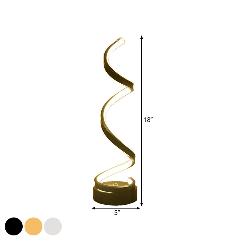 Spiral Ribbon Metal Table Lamp Simplicity Black/White/Gold LED Task Lighting with Circle Pedestal in Warm/White Light Clearhalo 'Lamps' 'Table Lamps' Lighting' 1804579