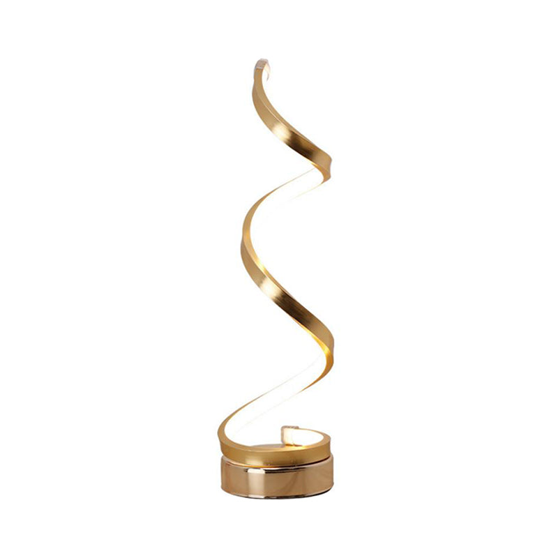 Spiral Ribbon Metal Table Lamp Simplicity Black/White/Gold LED Task Lighting with Circle Pedestal in Warm/White Light Clearhalo 'Lamps' 'Table Lamps' Lighting' 1804583