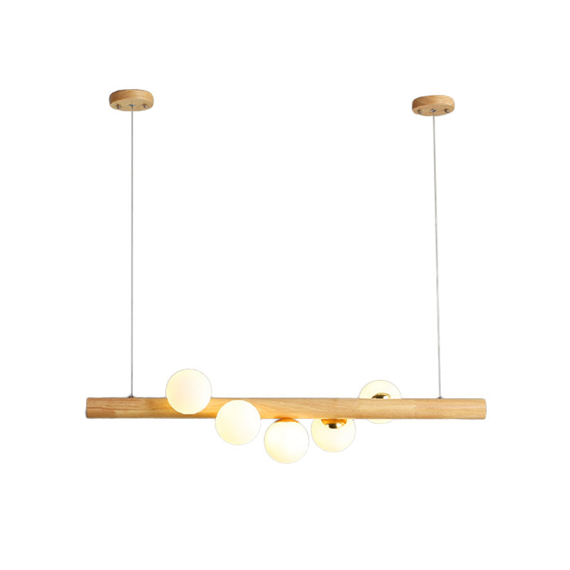 Stick Pendant Light Kit Modernism Wood 5 Heads Dining Room Island Lighting Ideas in Beige Clearhalo 'Ceiling Lights' 'Island Lights' Lighting' 1804635