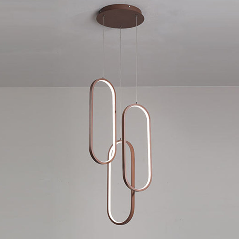Metallic Oval Frame Multi Pendant Simple Style LED Down Lighting in Brown, Warm/White Light Clearhalo 'Ceiling Lights' 'Modern Pendants' 'Modern' 'Pendant Lights' 'Pendants' Lighting' 1804639