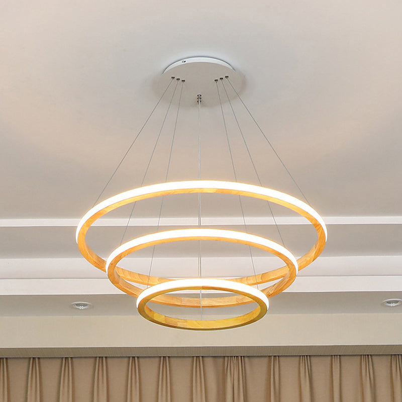 Wood Rings Hanging Chandelier Minimalism LED Ceiling Pendant Light in Beige, 21"/25" Width Clearhalo 'Carpenter Chandeliers' 'Ceiling Lights' 'Chandeliers' 'Industrial' 'Modern Chandeliers' 'Modern' Lighting' 1804660