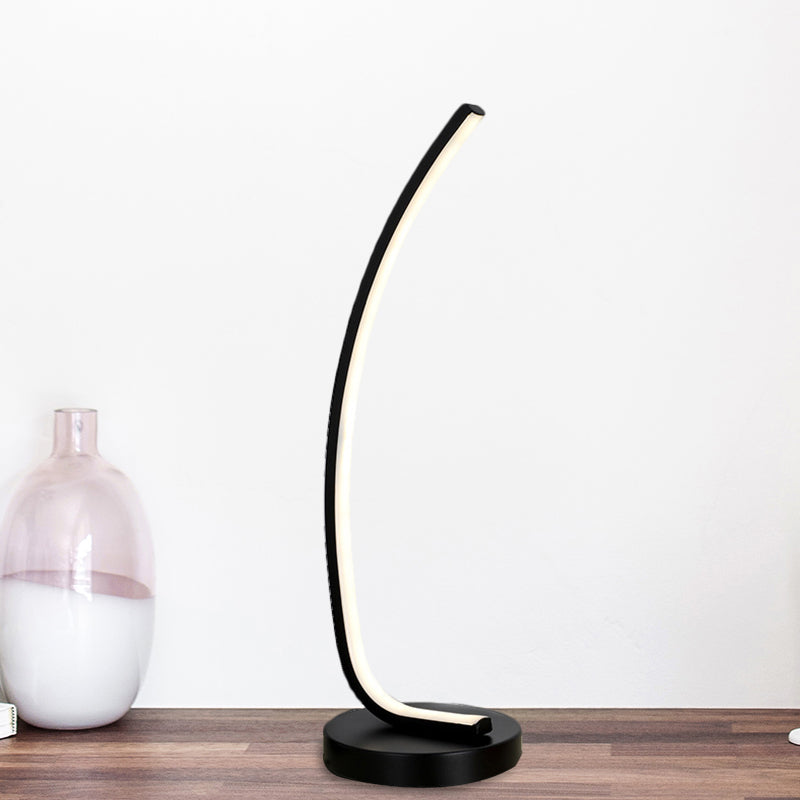 Bend Linear Sleeping Room Night Lamp Metallic LED Modernism Table Light in Black/White for Study Room Clearhalo 'Lamps' 'Table Lamps' Lighting' 1804693