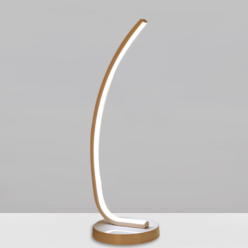 Bend Linear Sleeping Room Night Lamp Metallic LED Modernism Table Light in Black/White for Study Room Clearhalo 'Lamps' 'Table Lamps' Lighting' 1804698