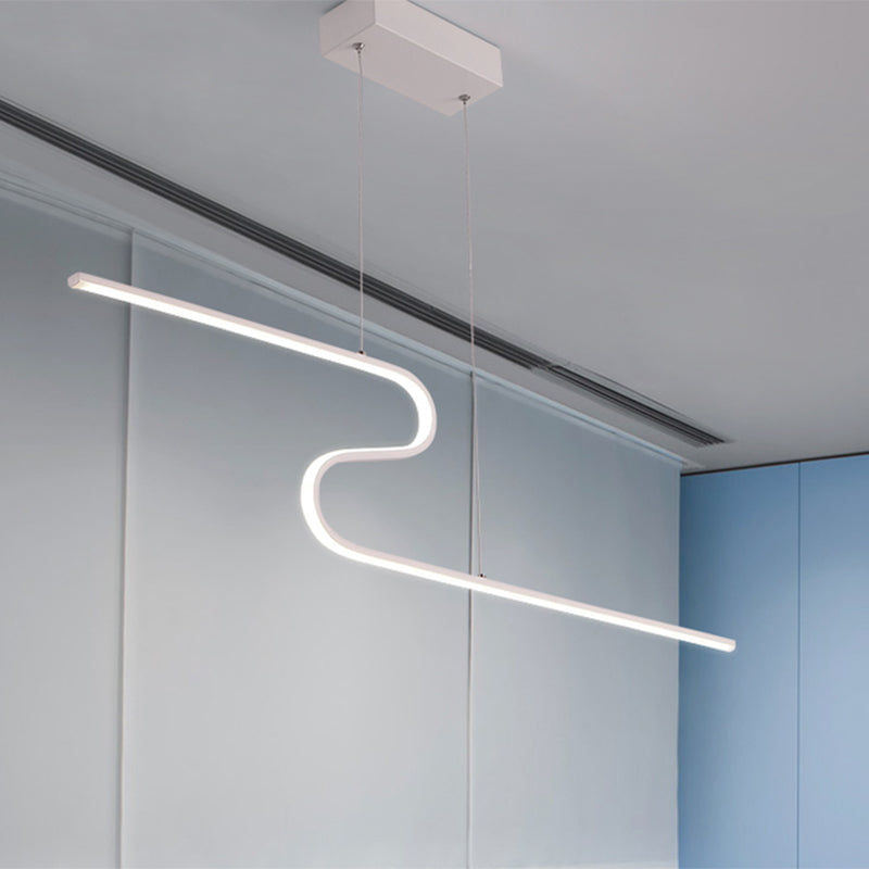 Minimal Z-Shaped Linear Island Light Metallic Dining Room LED Hanging Pendant in Warm/White Light, Black/White Clearhalo 'Ceiling Lights' 'Island Lights' Lighting' 1804825