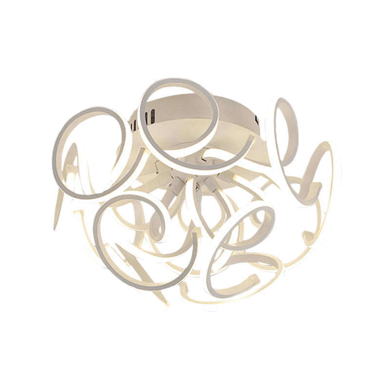 Twisted Strip Semi Flush Ceiling Light Modern Metal 9/12-Light White LED Flushmount in Warm/White/Natural Light Clearhalo 'Ceiling Lights' 'Close To Ceiling Lights' 'Close to ceiling' 'Semi-flushmount' Lighting' 1804907
