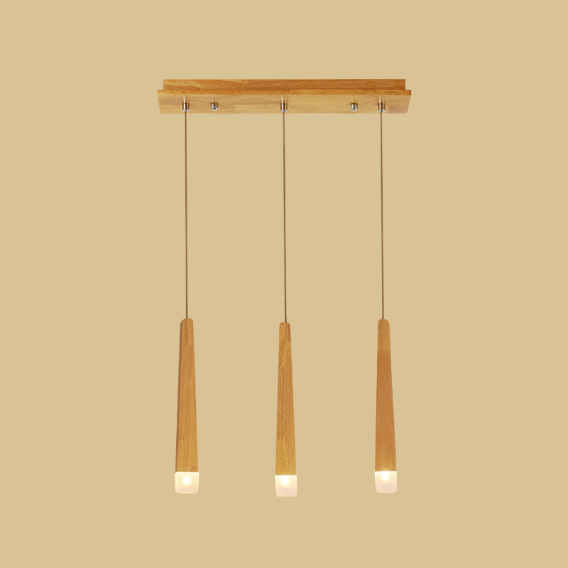 3/5 Heads Dining Room Multi Pendant Minimalist Beige Suspension Light with Square Bar Wood Shade Clearhalo 'Ceiling Lights' 'Modern Pendants' 'Modern' 'Pendant Lights' 'Pendants' Lighting' 1804937