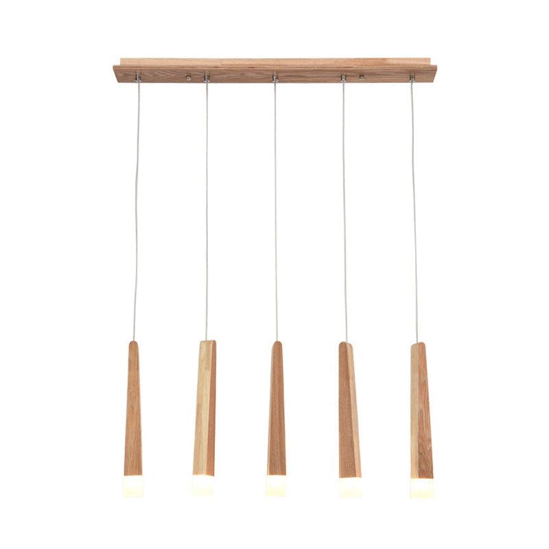3/5 Heads Dining Room Multi Pendant Minimalist Beige Suspension Light with Square Bar Wood Shade Clearhalo 'Ceiling Lights' 'Modern Pendants' 'Modern' 'Pendant Lights' 'Pendants' Lighting' 1804942