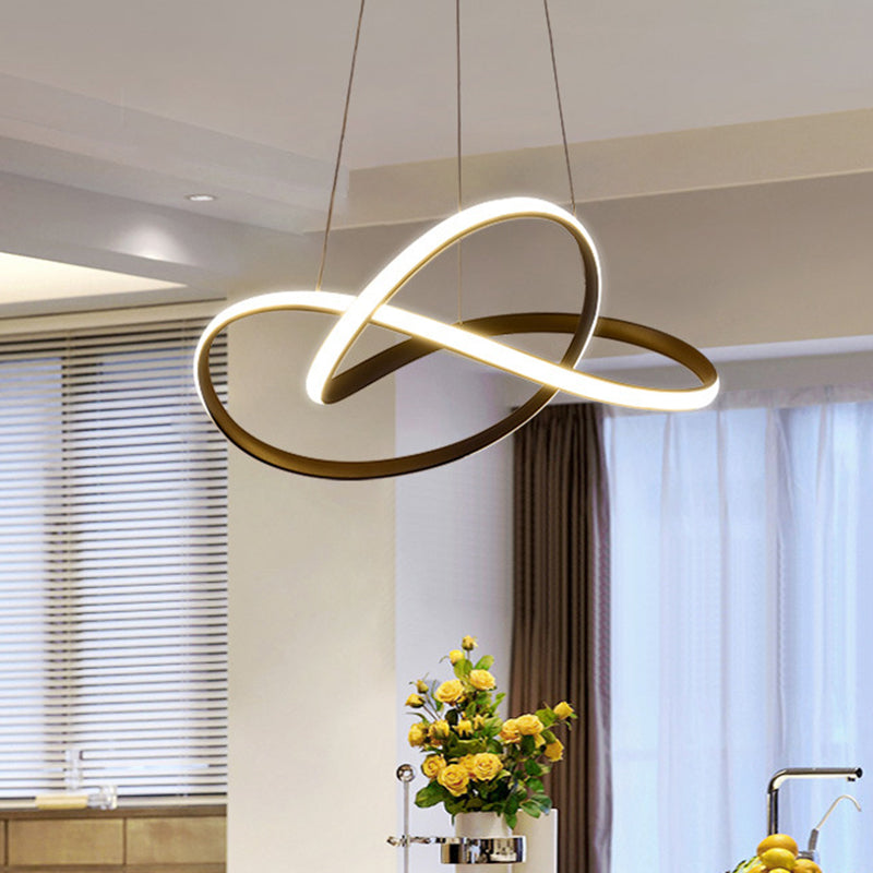 Contemporary LED Chandelier Black/White Twine Hanging Ceiling Lamp with Metallic Shade in Warm/White Light Clearhalo 'Ceiling Lights' 'Chandeliers' 'Modern Chandeliers' 'Modern' Lighting' 1805040