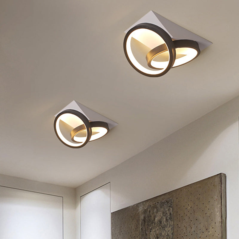 Metallic Rings Ceiling Mounted Fixture Modernism LED Black Semi Flush Lamp in Warm/White Light Black Clearhalo 'Ceiling Lights' 'Close To Ceiling Lights' 'Close to ceiling' 'Semi-flushmount' Lighting' 1805082