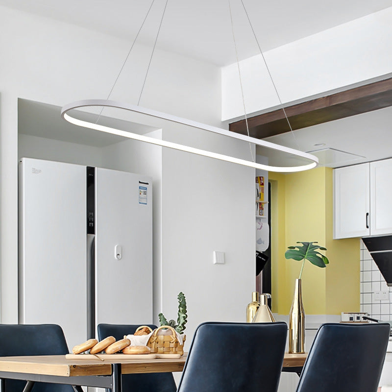 Oval Suspended Lighting Fixture Modern Style Metal LED Restaurant Island Light in Black/White White Clearhalo 'Ceiling Lights' 'Island Lights' Lighting' 1805109