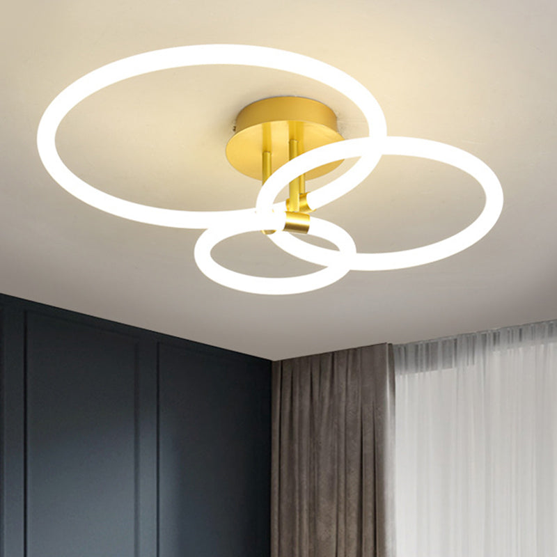 Acrylic Circle Semi Flush Mount Modern 23"/34.5" Wide LED Brass Ceiling Light in Warm/White Light Brass 23" Clearhalo 'Ceiling Lights' 'Close To Ceiling Lights' 'Close to ceiling' 'Semi-flushmount' Lighting' 1805152