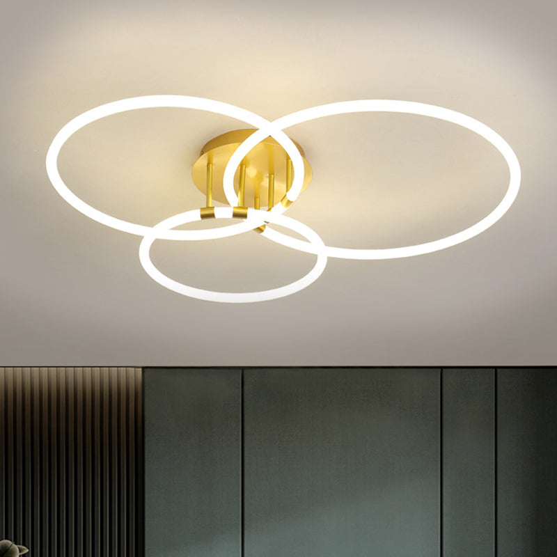 Acrylic Circle Semi Flush Mount Modern 23"/34.5" Wide LED Brass Ceiling Light in Warm/White Light Brass 34.5" Clearhalo 'Ceiling Lights' 'Close To Ceiling Lights' 'Close to ceiling' 'Semi-flushmount' Lighting' 1805156