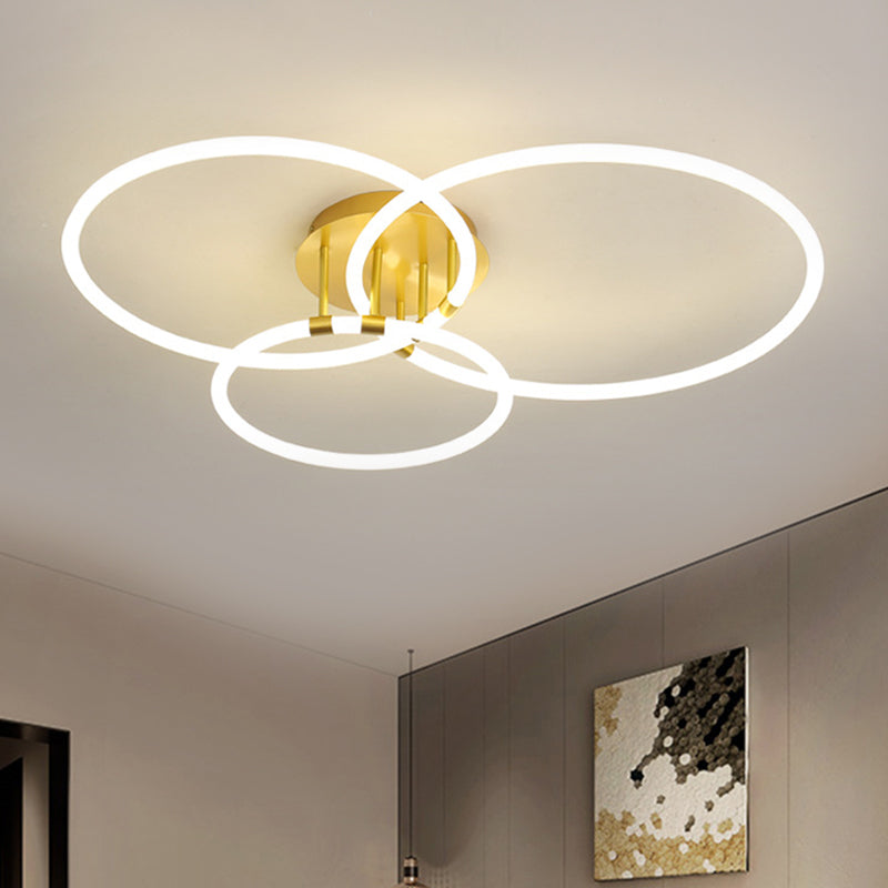 Acrylic Circle Semi Flush Mount Modern 23"/34.5" Wide LED Brass Ceiling Light in Warm/White Light Clearhalo 'Ceiling Lights' 'Close To Ceiling Lights' 'Close to ceiling' 'Semi-flushmount' Lighting' 1805158