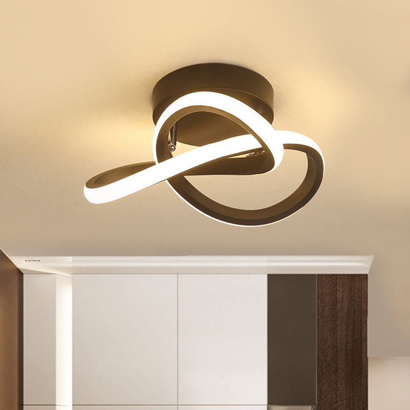Modern Twisting Ceiling Flush Light Iron Foyer LED Semi Mount Lighting in Warm/White Light, Black/White Black Clearhalo 'Ceiling Lights' 'Close To Ceiling Lights' 'Close to ceiling' 'Semi-flushmount' Lighting' 1805179