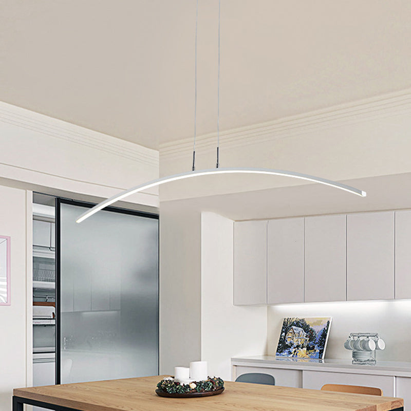 Curved Linear Hanging Lamp Simplicity Metallic Black/White LED Island Lighting Ideas in Warm/White Light White White Clearhalo 'Ceiling Lights' 'Island Lights' Lighting' 1805249